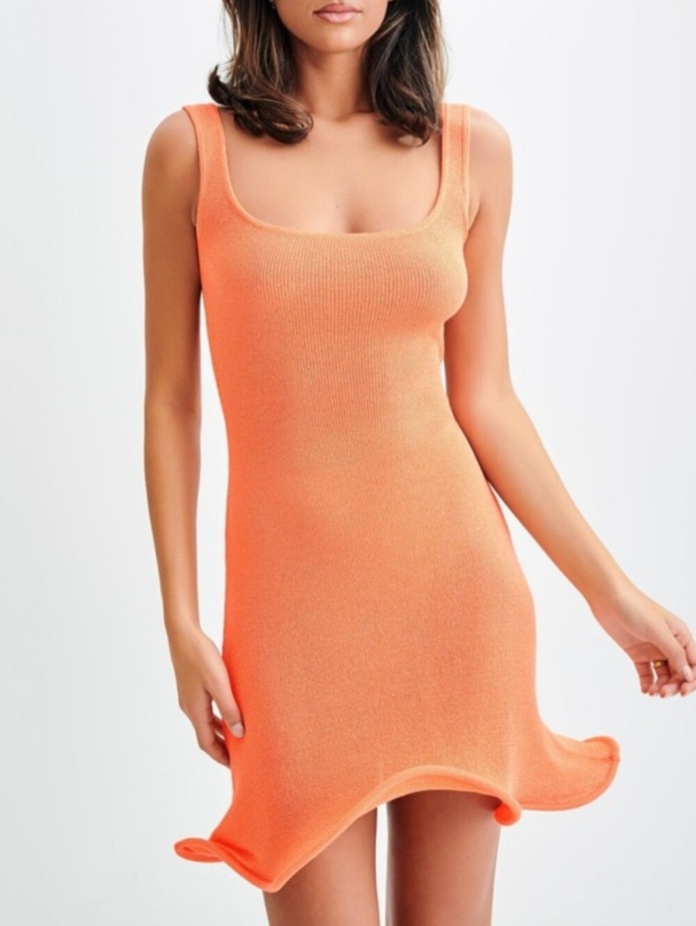 Meshki Sandra Mini Dress Orange Scoop Knit Dress